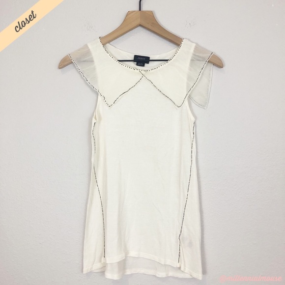 Anthropologie Tops - [Deletta] White Ruffle Sleeveless Studded Tank Top